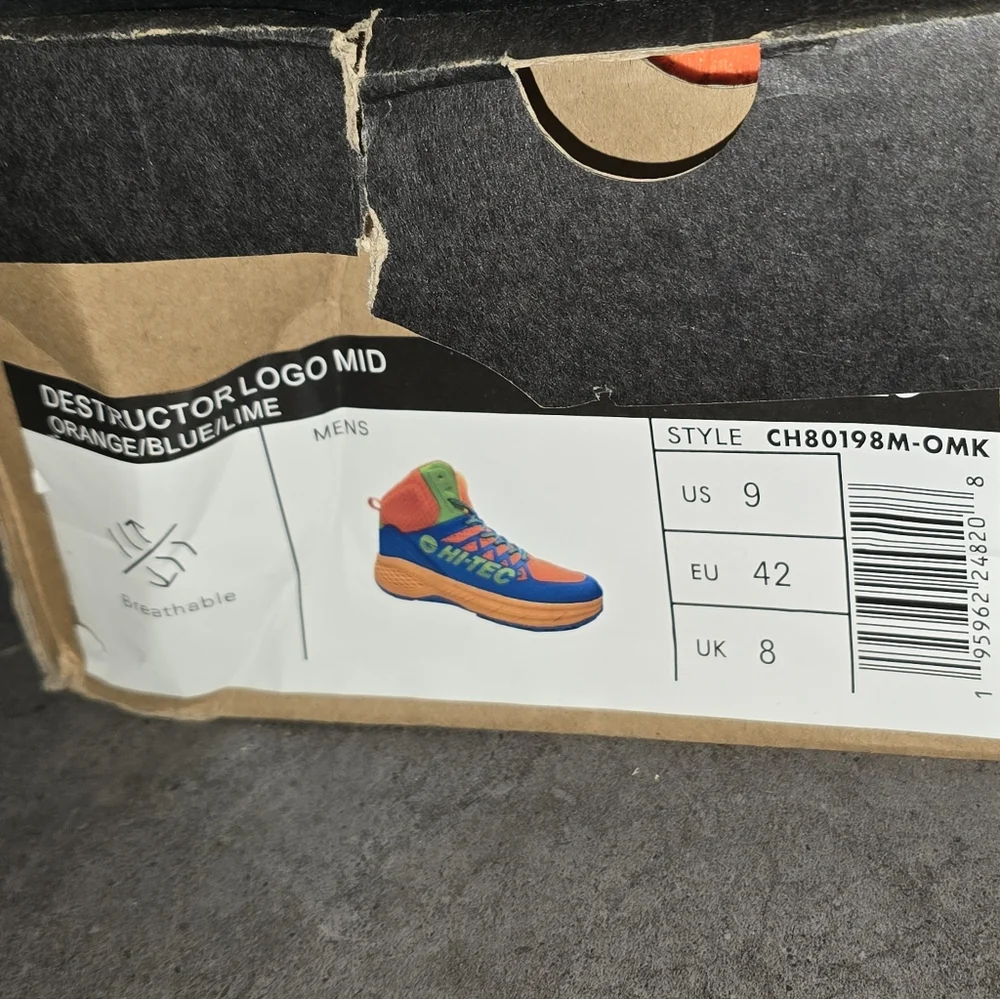 NWB Hi-Tec Destructor Logo Mid Florecent Orange‎ and Blue Sneakers size 9
